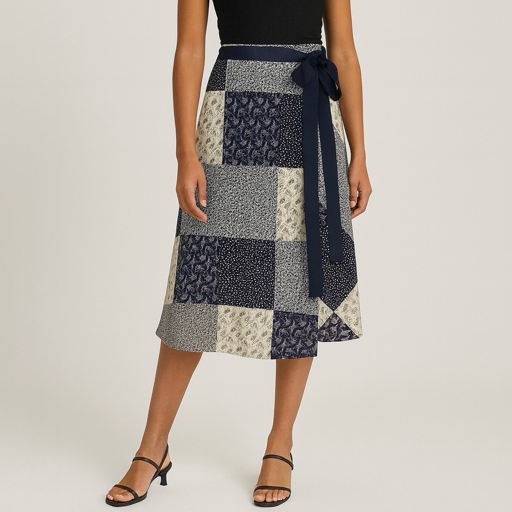 Vintage Handmade Patchwork Quilted Wrap Midi Skir… - image 1